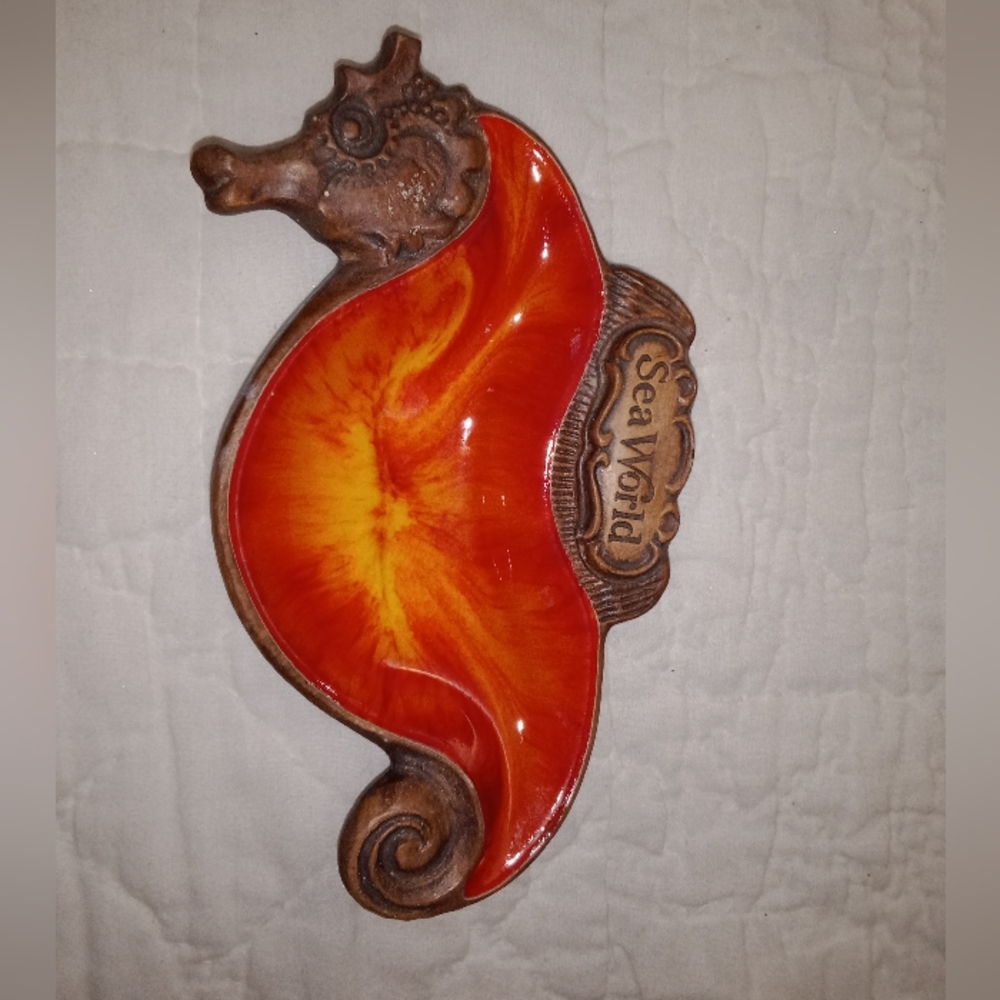 Vintage Treasure Craft Sea Horse Sea World Trinket Dish Ashtray Boho